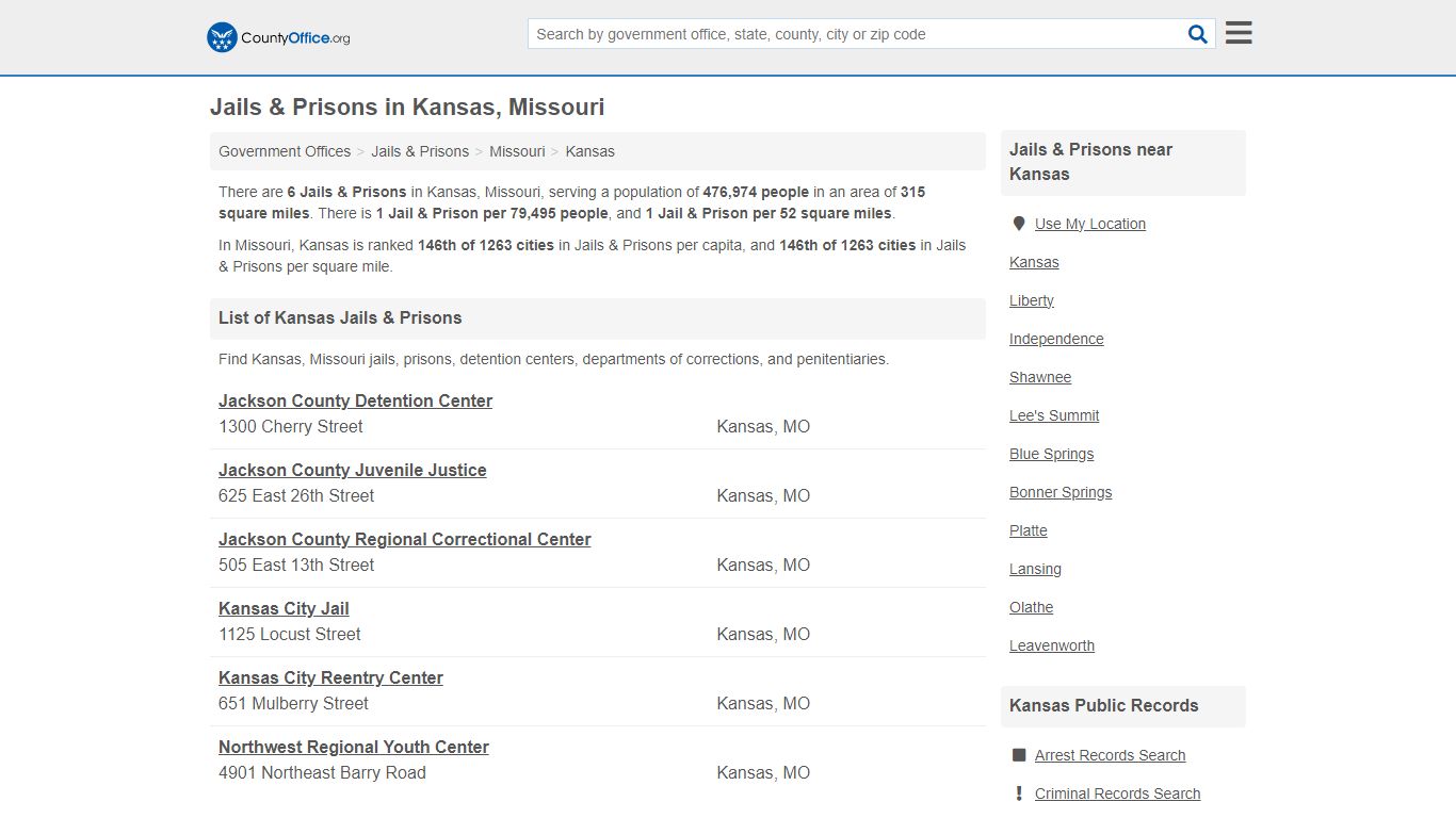 Jails & Prisons - Kansas, MO (Inmate Rosters & Records) - County Office